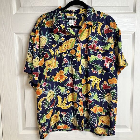 Studio G.A. Tops - Vintage 90s 100% Silk Colorful Fruit Print Button Down Shirt Women’s Size L